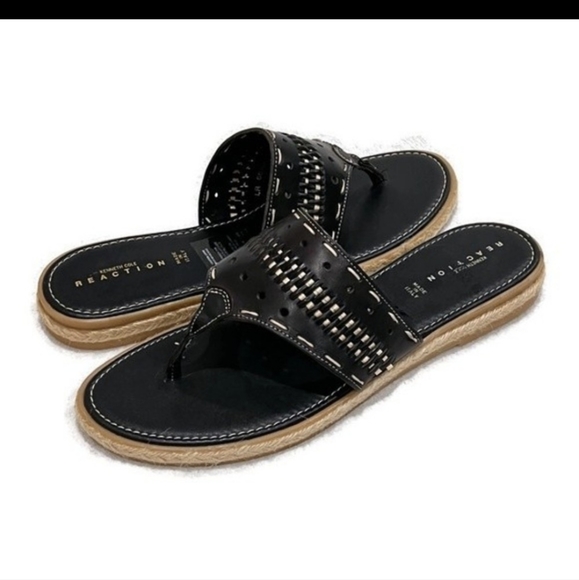 Kenneth Cole Reaction NWT Black Italian Leather Espadrille Sandals, 11 - Picture 6 of 7